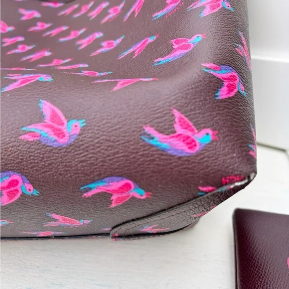 Coach Reversible City Tote Bag In Happy Bird Print Canvas 55870 Oxblood 1 - Picture 8 of 13